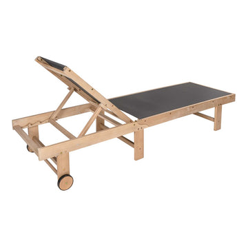 Trabuco Coastal Modern Acacia Wood Mesh 3-Position Outdoor foldable Chaise Lounge Set with Side Table